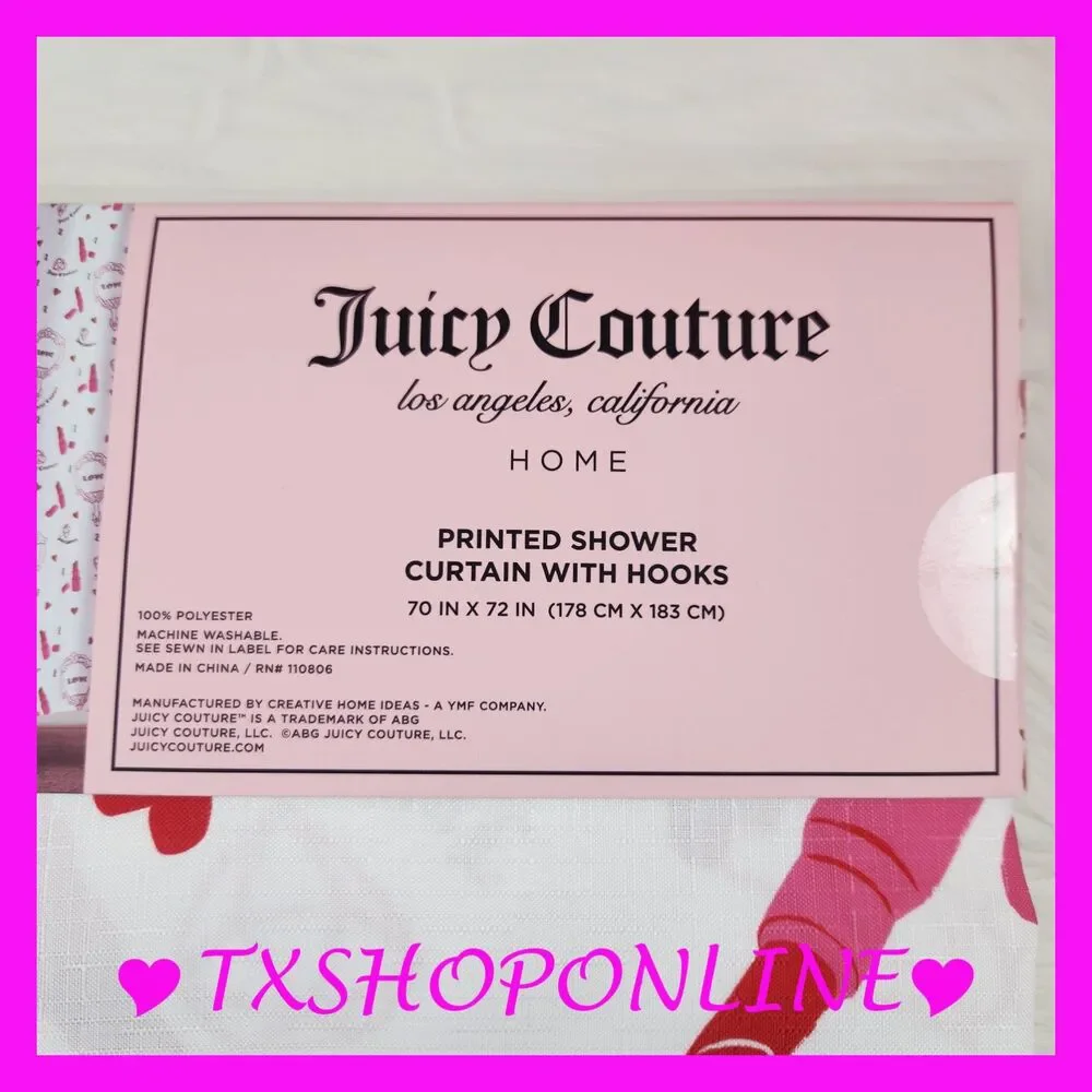 💗🚿Juicy Couture Printed shower curtain with hooks🚿💗NEW